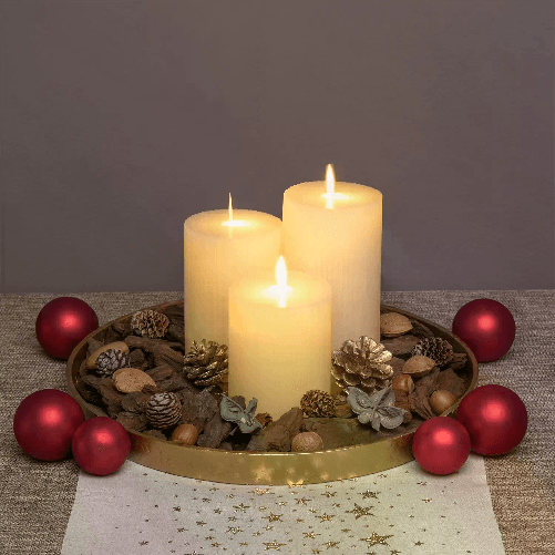 LOTTI Set 3 Candele Cilindriche MF Moving Flame a Coste aVORIO