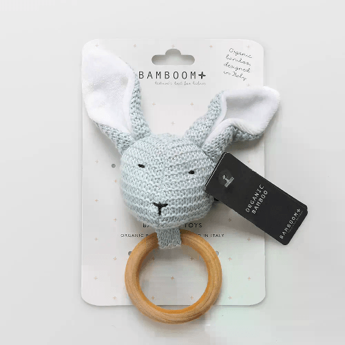 BAMBOOM                                                       Massaggiagengive in Legno Coniglietto Lavorato a Maglia Lightblue