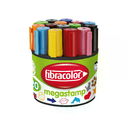 FIBRACOLOR                                                    Pennarelli Megastamp a Stampino Maxi – 20 Colori e Soggetti