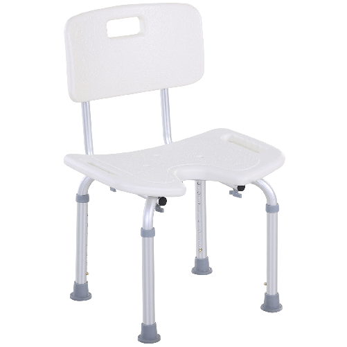 HOMCOM Sedia Doccia Regolabile su 8 Livelli con Fori di Drenaggio, in Alluminio e PE, 48x42x71-83.5 cm