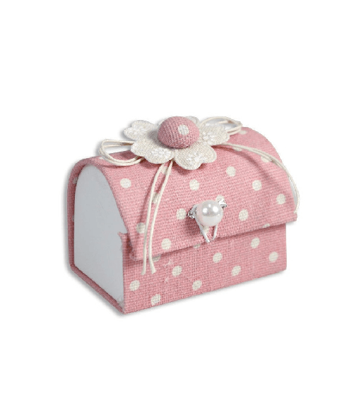 TrAdE Shop Traesio 12 Scatolina Baule In Tessuto Porta Confetti Bomboniera Nascita Battesimo Rosa -