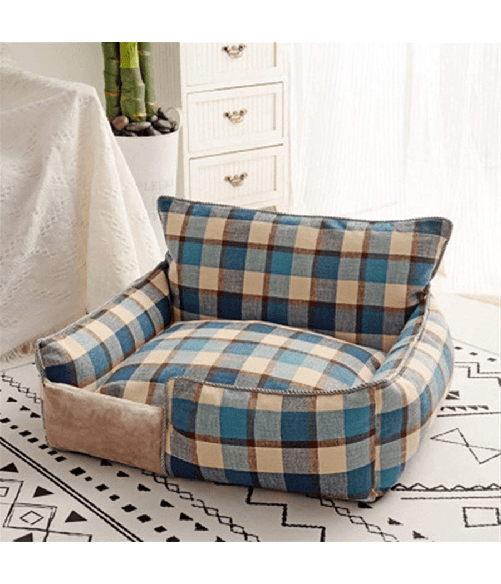 TrAdE Shop Traesio  Letto Per Cani Traspirante Cotone Lavabile Divano Taglia S 45x35 Cm Griglia Blu -
