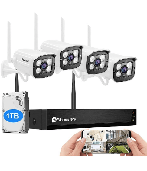 TrAdE Shop Traesio  Kit Telecamera Di Sorveglianza A 8 Canali Wi-fi H.265 4 Telecamere Ip Wifi 1080p -