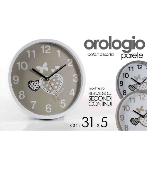 Kaela Orologio 31x5 Cm Parete Cuori Farfalle Classico Moderno Tondo Silenzioso 681288 -