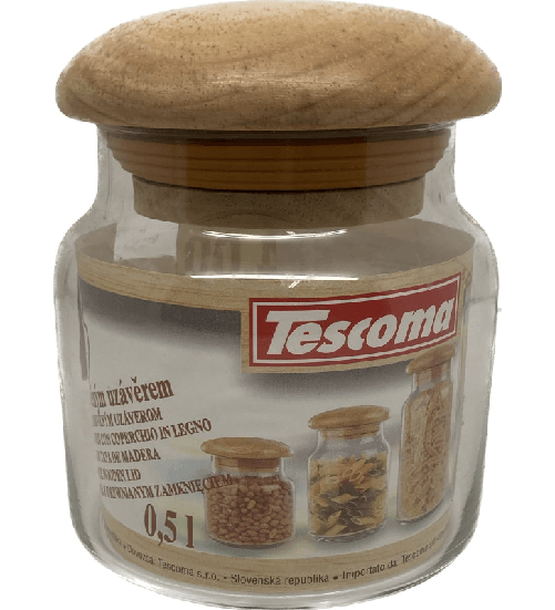 Tescoma, barattolo contenitore da 0,5 in vetro con tappo wood
