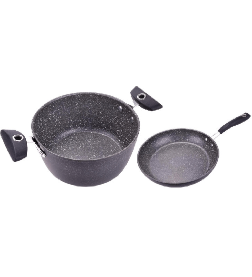 Moneta - Alluflon  Moneta Hercules de luxe, Set 2 pezzi casseruola 24 + padella 22 manico in silicone+ 250°