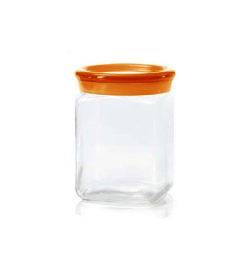 Omada, square barattolo contenitore quadrato da 1,5 lt in vetro con tappo arancio