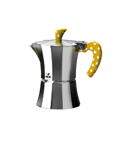 Morinox, caffettiera in alluminio color 3 tazze con manico giallo