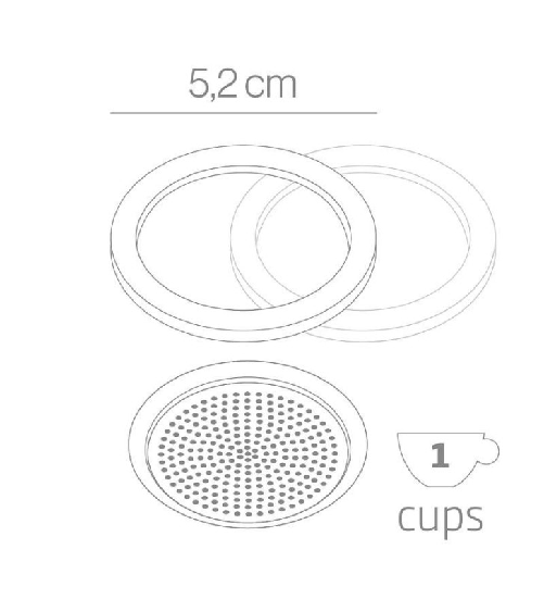 Pedrini ricambio 1 tazza , guarnizioni silicone + 1 filtro, alluminio
