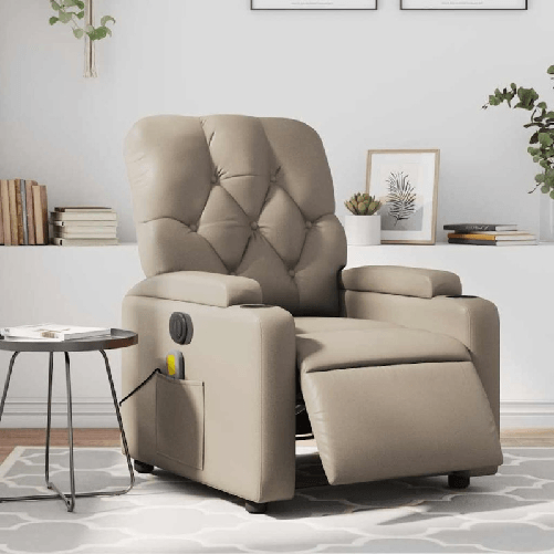 VidaXL Poltrona Reclinabile Massaggio Elettrica Cappuccino Similpelle