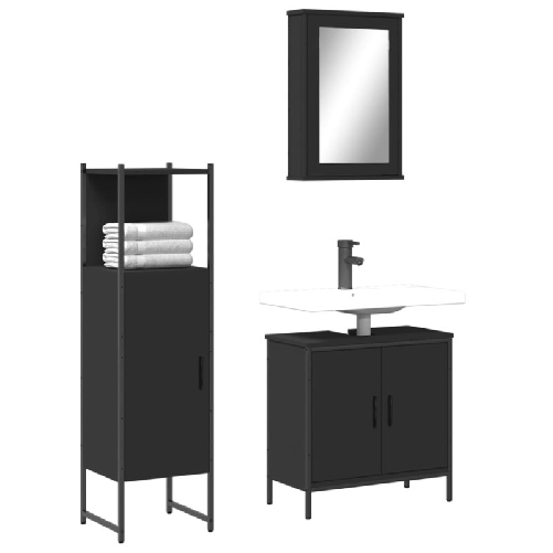 VidaXL Set Mobili da Bagno 3 pz Nero in Legno Multistrato