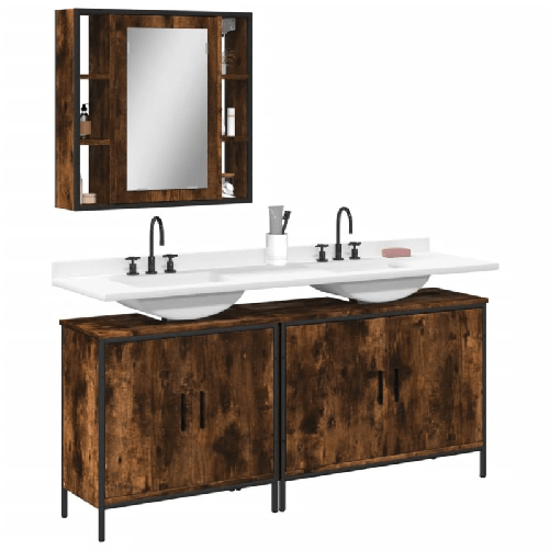 VidaXL Set Mobili da Bagno 3 pz Rovere Fumo in Legno Multistrato