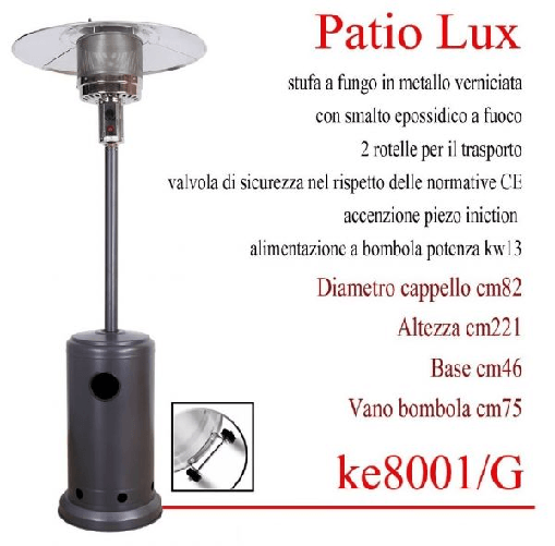 Ke grill ke8001/g stufa a fungo patio per esterni colore antracite a gas bombola trasportabile potenza 13