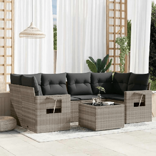 VidaXL Set Divani da Giardino 7pz con Cuscini Grigio Chiaro Polyrattan