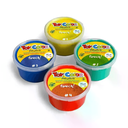 TOY COLOR                                                     Colore a Dita con Effetto Tattile – 4 Vasetti da 150 ml