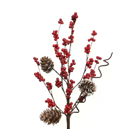 KAEMINGK Stelo Decorativo Natale Con Bacche Rosse E Pigne Innevate