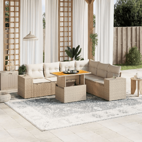 VidaXL Set Divani da Giardino 7 pz con Cuscini Beige in Polyrattan
