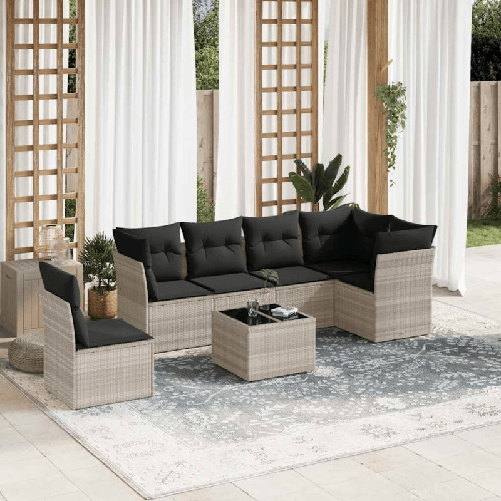 VidaXL Set Divani da Giardino 7pz con Cuscini Grigio Chiaro Polyrattan