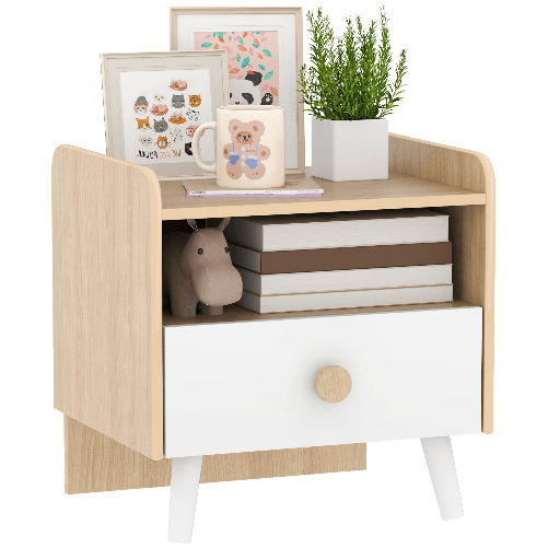AIYAPLAY Comodino con Cassetto per Bambini 3-10 Anni in Legno e Legno di Pino, 40x32.5x40 cm, Bianco