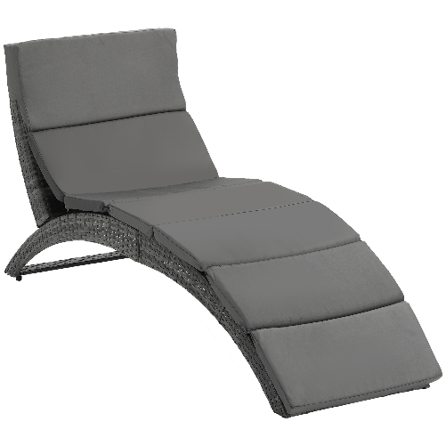 Outsunny Sdraio da Giardino Pieghevole in Rattan PE Ergonomica con Cuscino, Grigio