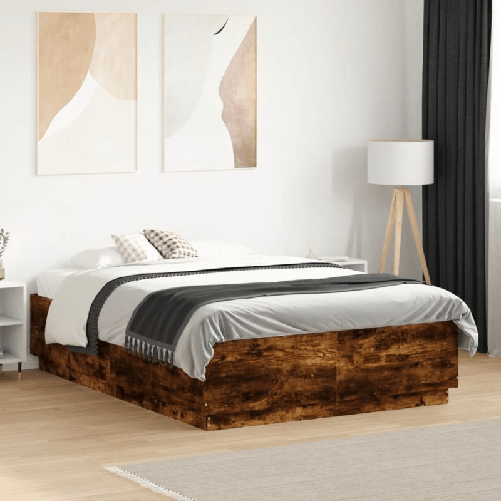 VidaXL Giroletto Luci LED Rovere Fumo 135x190 cm Legno Multistrato