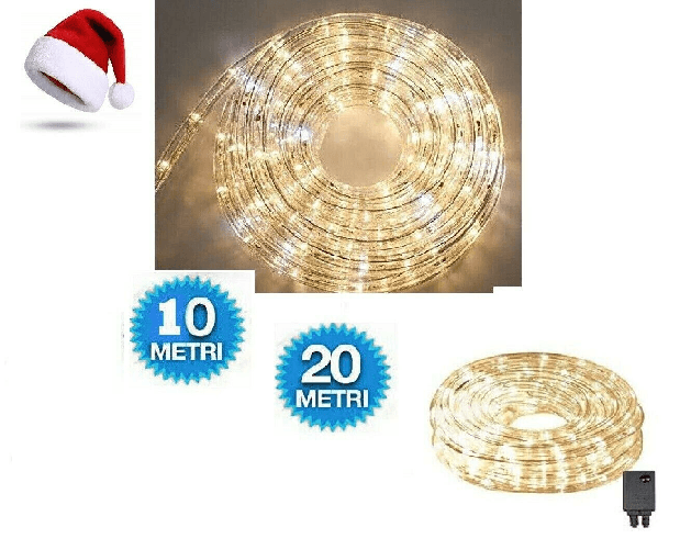 SHOPPING IN RETE TUBO LUMINOSO IMPERMEABILE BIANCO CALDO 10 E 20 M LED ESTERNO LUCI DI NATALE