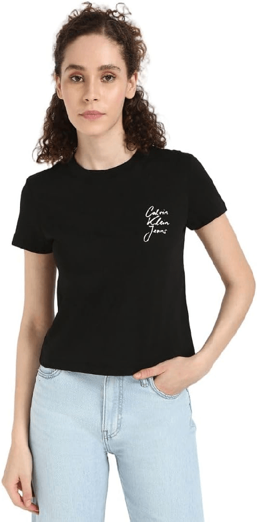CALVIN KLEIN JEANS T SHIRT MAGLIA DONNA CALVIN KLEIN JEANS J20J224984 COTONE NERO ORIGINALE PE 2025
