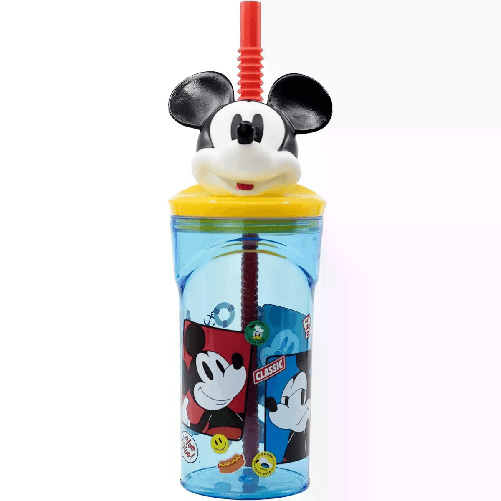 Stor Bicchiere Originale Disney Topolino In Plastica 360 ml Con Cannuccia Rosa e Tappo 3D 74466