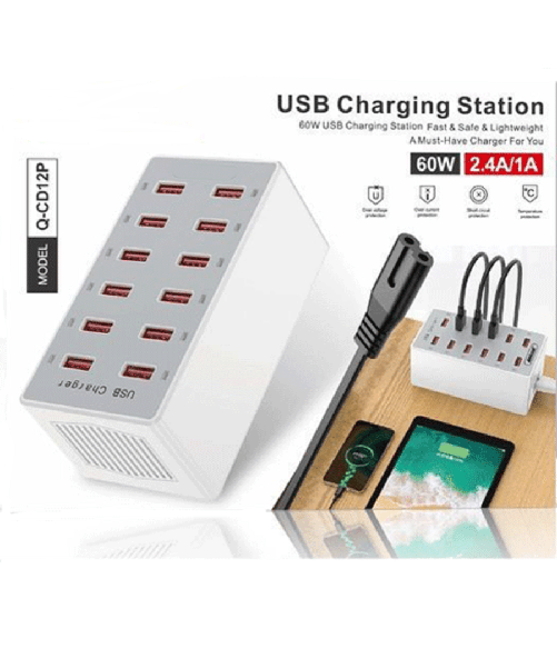 Andowl Stazione Di Ricarica Usb Dock Con 12 Porte Usb 60w Multifunzione Presa Q-cd12p -