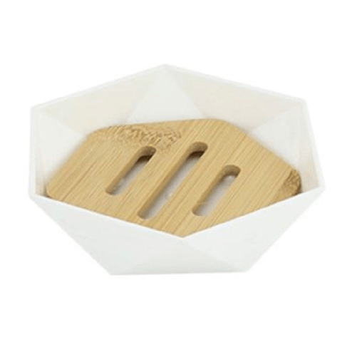 Cleafe Piattino Porta Sapone Saponetta Forma Esagonale Geometrico Bianco Legno Da Bagno 10838 -