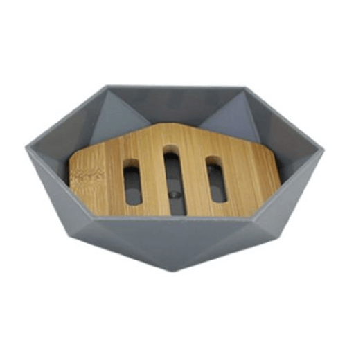 Cleafe Piattino Porta Sapone Saponetta Forma Esagonale Geometrico Grigio Legno Da Bagno 10848 -