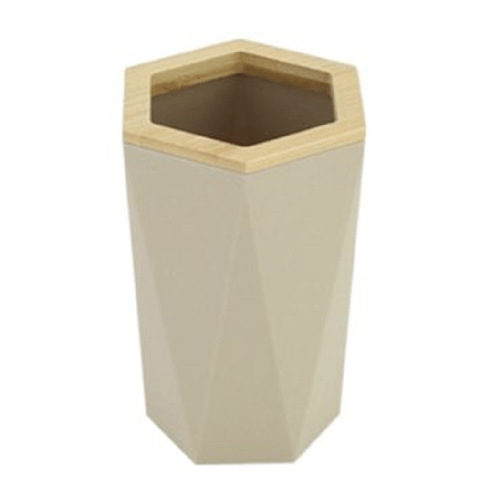 Cleafe Bicchiere Porta Spazzolini A Cilindro Esagonale Geometrico Beige Legno Da Bagno 10842 -