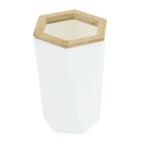 Cleafe Bicchiere Porta Spazzolini A Cilindro Esagonale Geometrico Bianco Legno Da Bagno 10837 -