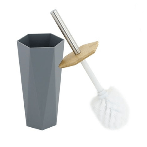 Cleafe Porta Scopino Esagonale Geometrico Grigio Legno Con Scopettino Spazzolone Wc Bagno 10849 -