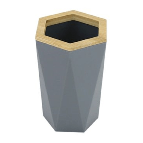 Cleafe Bicchiere Porta Spazzolini A Cilindro Esagonale Geometrico Grigio Legno Da Bagno 10847 -