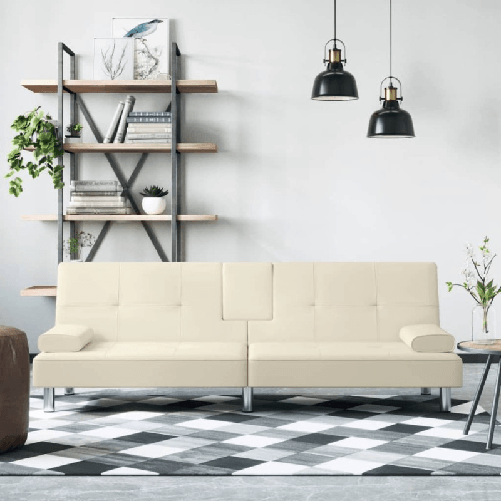 VidaXL Divano Letto con Portabicchieri in Similpelle Crema
