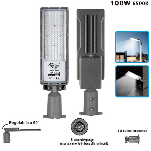 LAMPIONE-STRADALE-FARO-A-LED-6500K-LUCE-FREDDA-ESTERNO-REGOLABILE-90°-LD-FX-100W