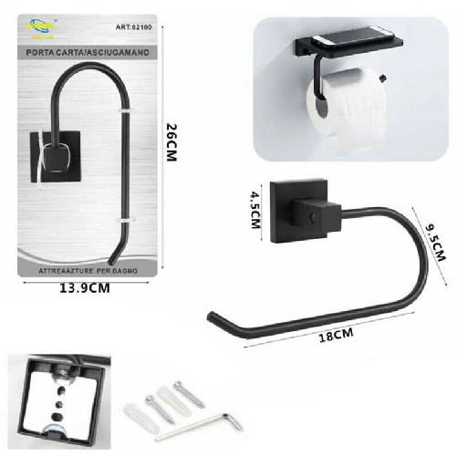 PORTA-ROTOLO-CARTA-IGIENICA-WC-TOILETTE-SUPPORTO-BAGNO-NERO-CASA-02100