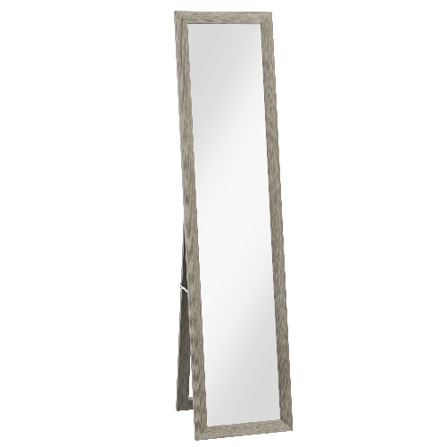 HOMCOM Specchio Verticale da Parete o da Terra con Cornice in MDF, 37x40x155 cm, Grigio e Trasparente