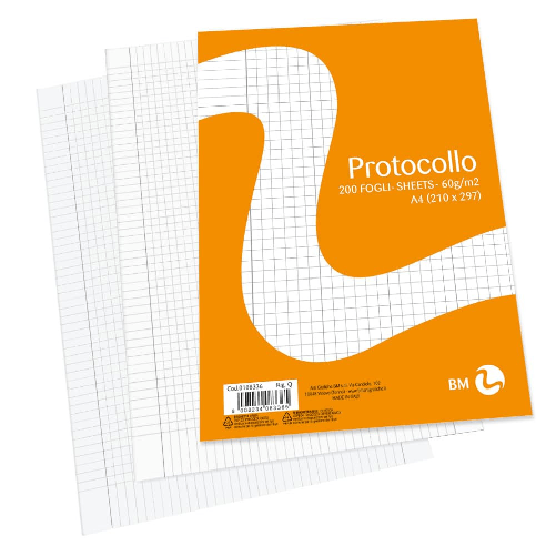 Bm bemore carta protocollo a4 quadretti 5mm con margini 200 fogli cancelleria