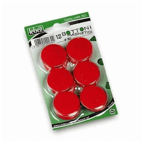 Lebez bottoni magnetici mr-30 rossi set 12 pezzi diametro 30 mm cancelleria