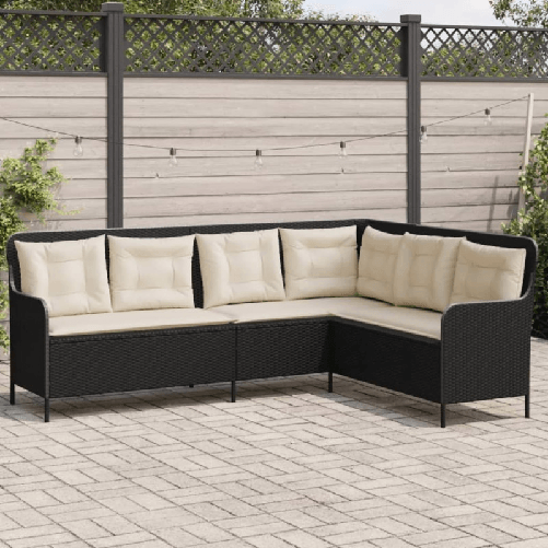 VidaXL Divano da Giardino a L con Cuscini Nero in Polyrattan
