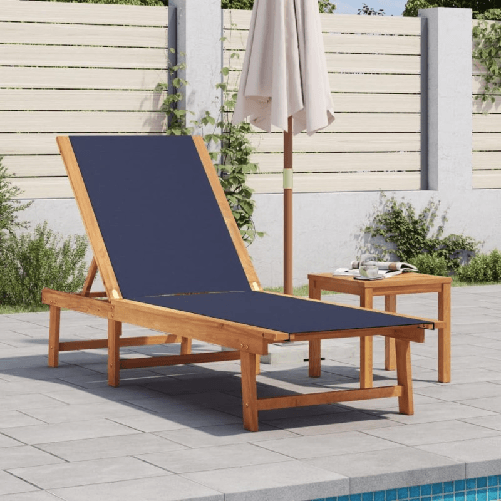 VidaXL Lettino Prendisole con Tavolo Blu Massello Acacia e Textilene