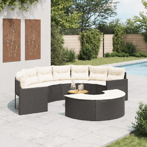 VidaXL Set Divani da Giardino Semicircolare 3 pz in Polyrattan Nero