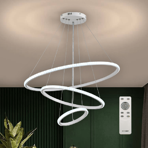 Silamp Lampadario a sospensione 3 cerchi 68W bianco con telecomando incluso V636-BIANCO