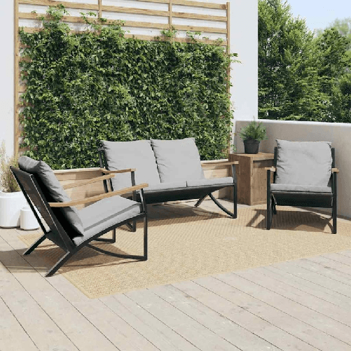 VidaXL Set Mobili da Balcone 3 pz con Cuscini Nero in Acciaio