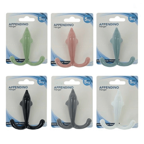 Cleafe  Gancio Appendino Adesivo Doppio Appendiabiti Parete Cucina Bagno Design Delfino Colorato 10810 -