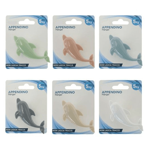 Cleafe Gancio Appendino Adesivo Appendiabiti Parete Cucina Bagno Forma Delfino Colorato 10806 -