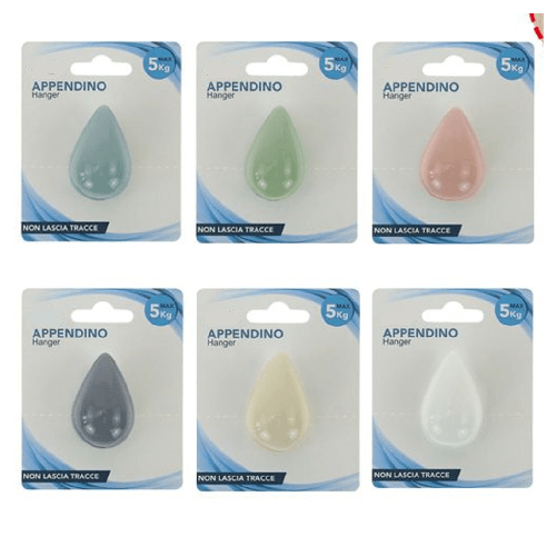 Cleafe Gancio Appendino Adesivo Appendiabiti Parete Casa Cucina Bagno Forma Goccia Colorata 10809 -