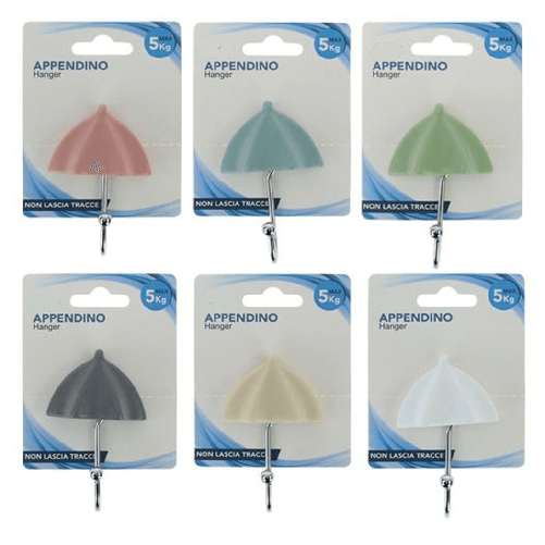 Cleafe Gancio Appendino Adesivo Appendiabiti Da Parete Cucina Bagno Forma Ombrello Colorato 10811 -